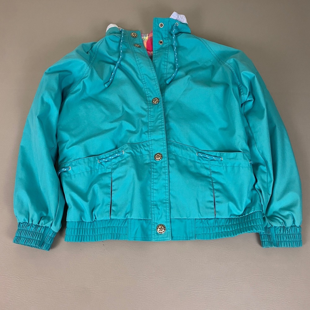 Vintage Innovations by Izzi Windbreaker Jacket Women's Small Teal Plaid Lined